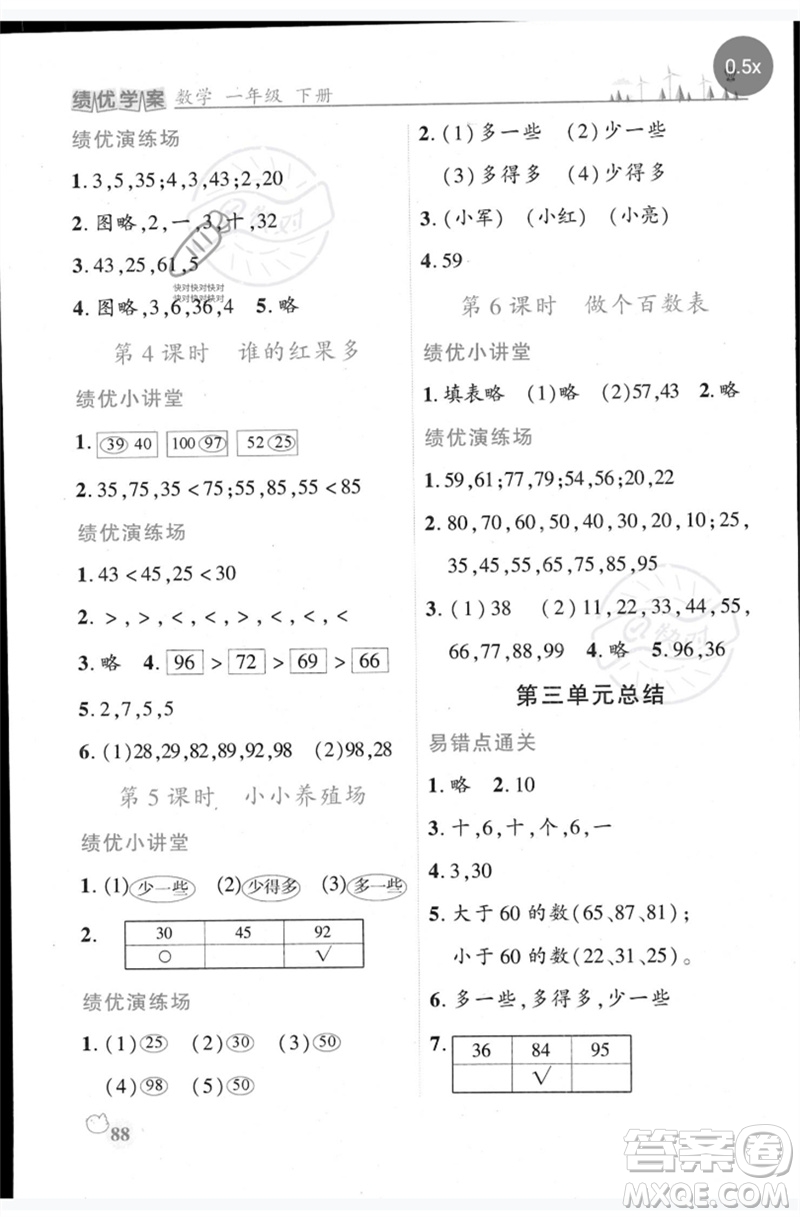 陜西師范大學出版總社2023績優(yōu)學案一年級數(shù)學下冊北師大版參考答案