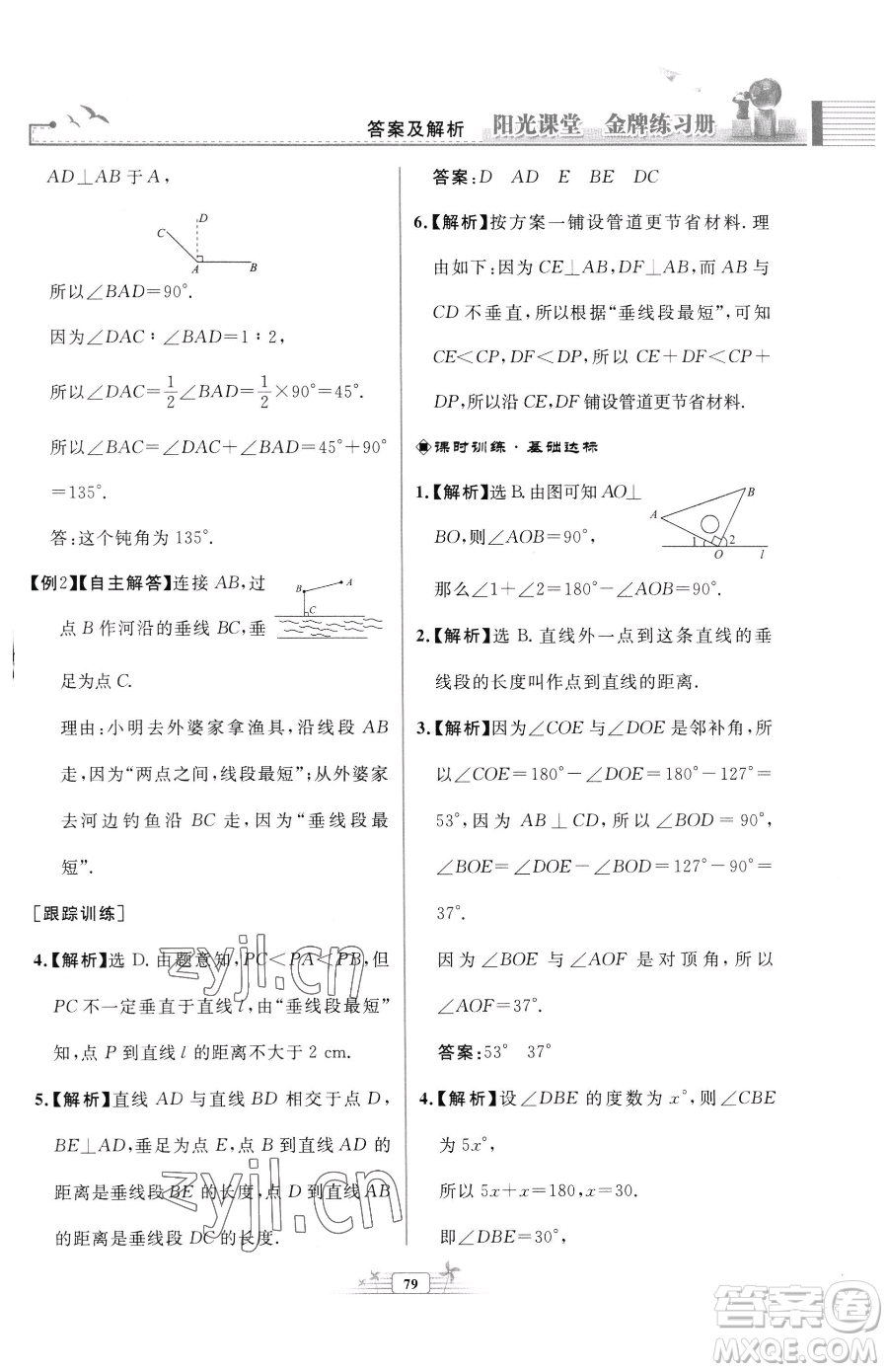 人民教育出版社2023陽光課堂金牌練習冊七年級下冊數(shù)學人教版福建專版參考答案