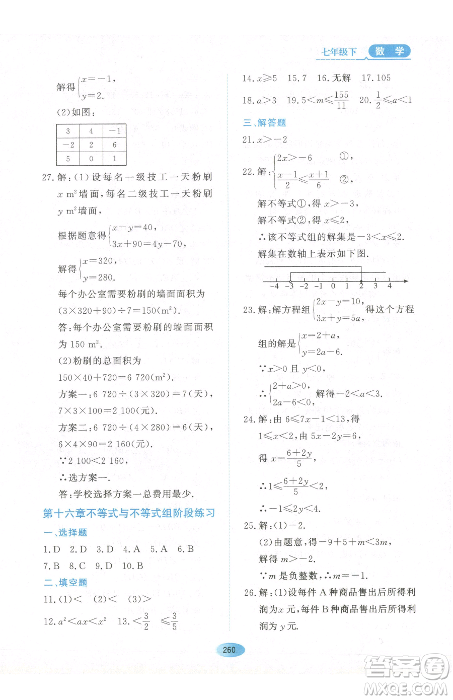 黑龍江教育出版社2023資源與評(píng)價(jià)七年級(jí)下冊(cè)數(shù)學(xué)人教版54制參考答案