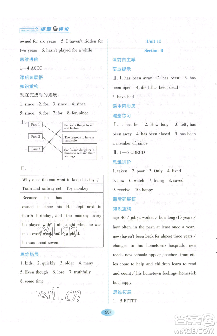 黑龍江教育出版社2023資源與評價(jià)八年級下冊英語人教版參考答案