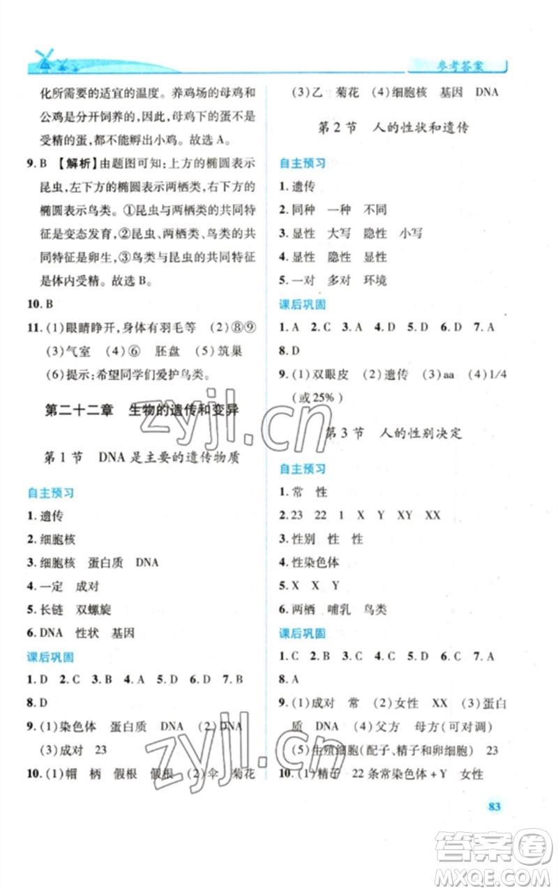 陜西師范大學(xué)出版總社2023績(jī)優(yōu)學(xué)案八年級(jí)生物下冊(cè)蘇教版參考答案