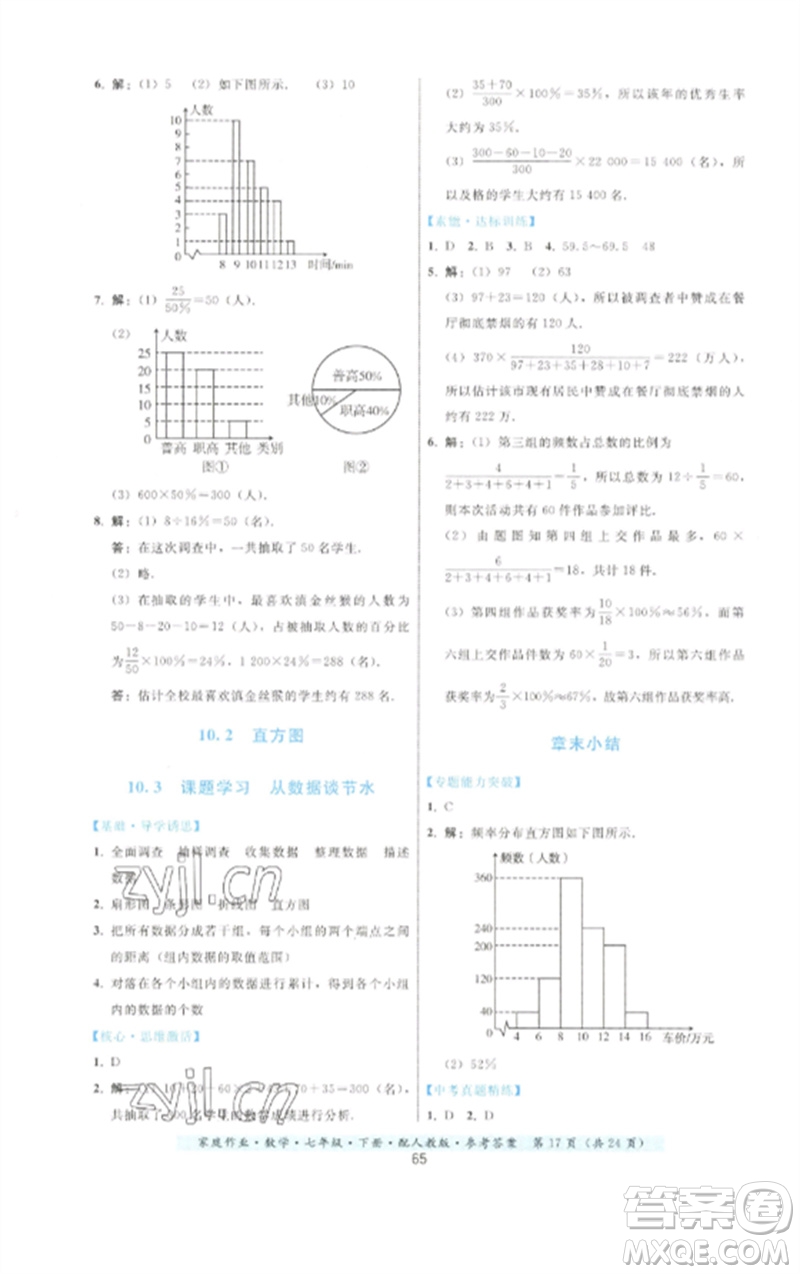 貴州科技出版社2023家庭作業(yè)七年級(jí)數(shù)學(xué)下冊(cè)人教版參考答案