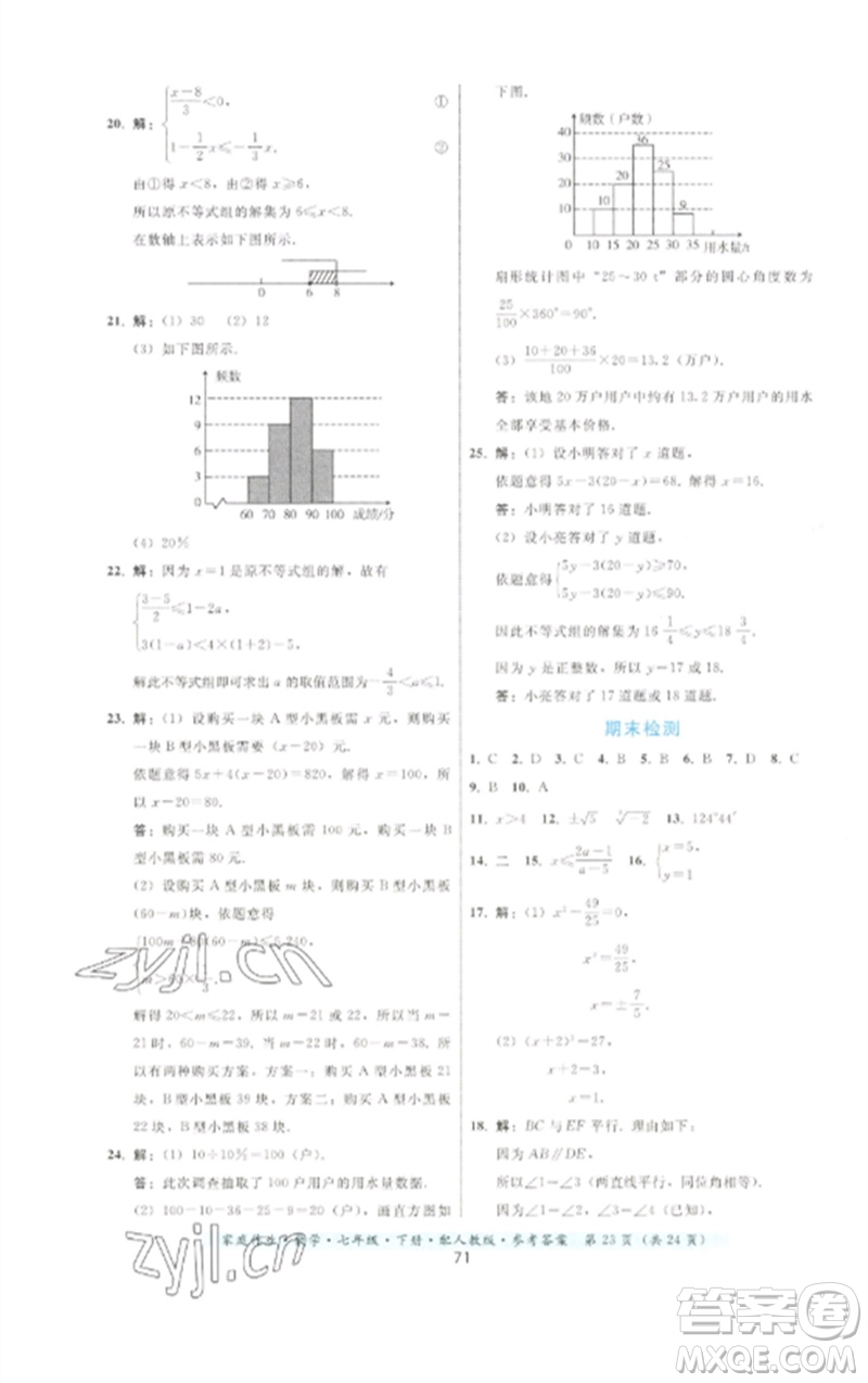 貴州科技出版社2023家庭作業(yè)七年級(jí)數(shù)學(xué)下冊(cè)人教版參考答案