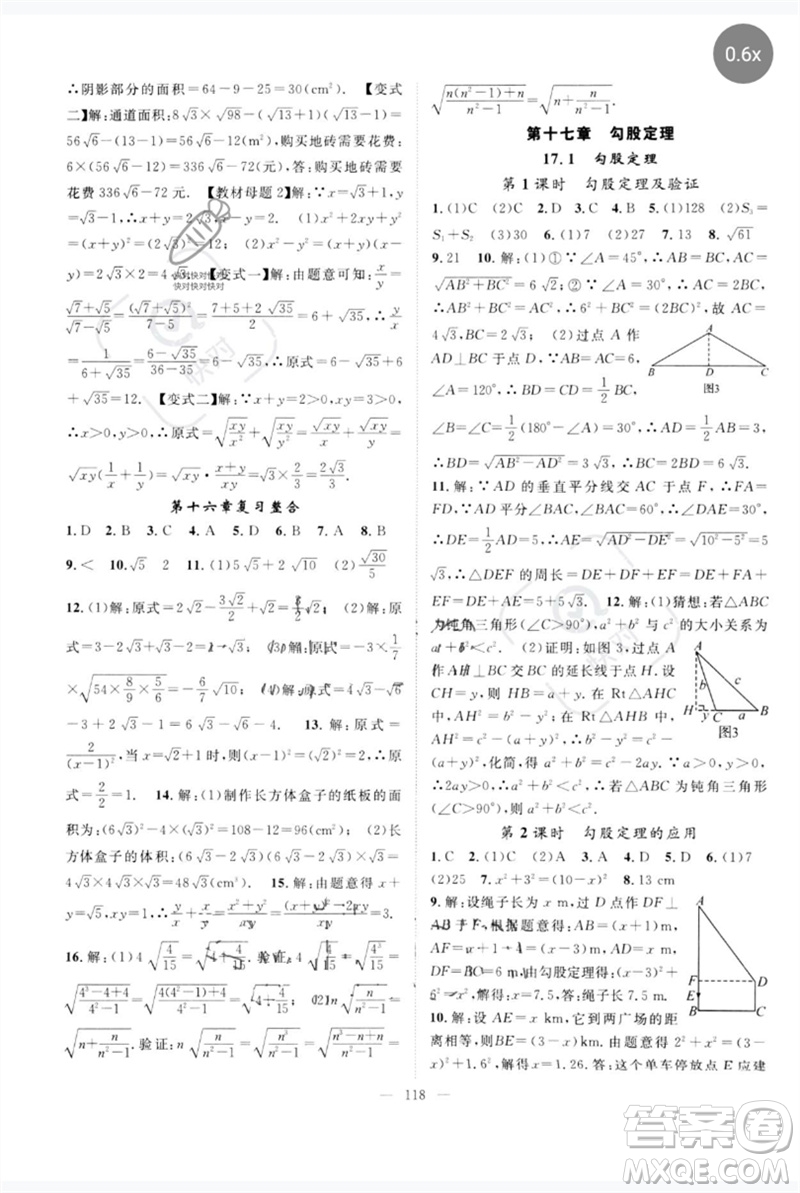 長(zhǎng)江少年兒童出版社2023優(yōu)質(zhì)課堂導(dǎo)學(xué)案B自主作業(yè)八年級(jí)數(shù)學(xué)下冊(cè)人教版參考答案