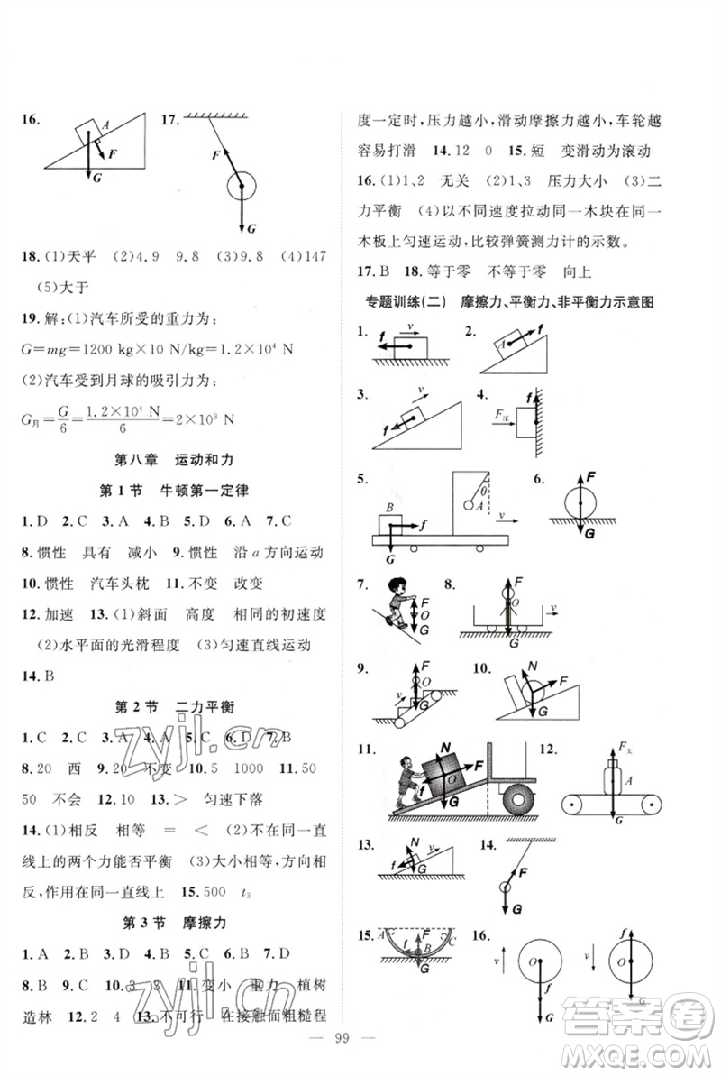 長江少年兒童出版社2023優(yōu)質課堂導學案B自主作業(yè)八年級物理下冊人教版參考答案