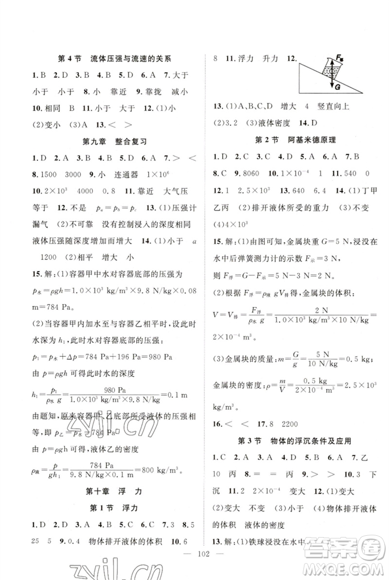 長江少年兒童出版社2023優(yōu)質課堂導學案B自主作業(yè)八年級物理下冊人教版參考答案