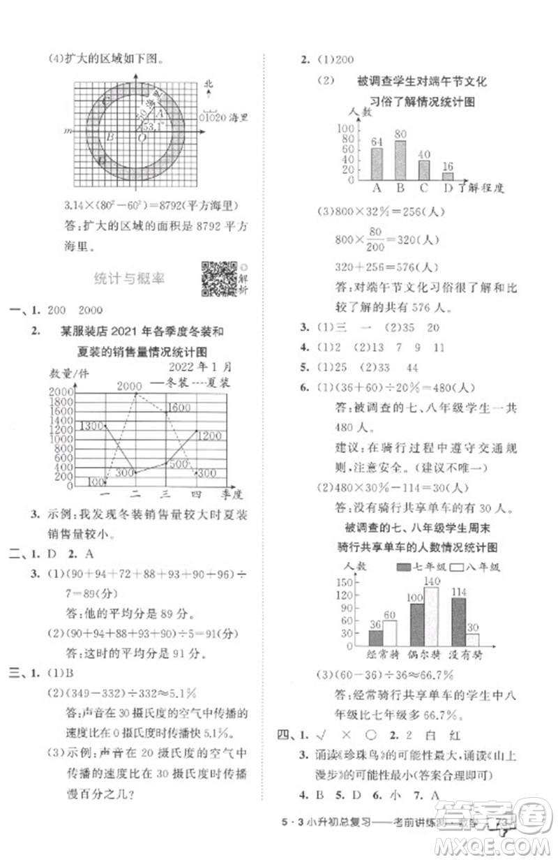 首都師范大學(xué)出版社2023年53小升初總復(fù)習(xí)考前講練測(cè)六年級(jí)數(shù)學(xué)全冊(cè)人教版參考答案