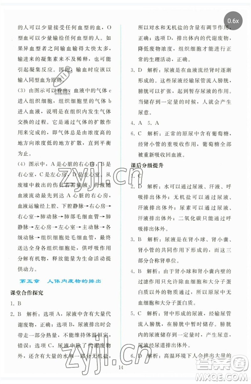 人民教育出版社2023同步輕松練習(xí)七年級生物下冊人教版參考答案