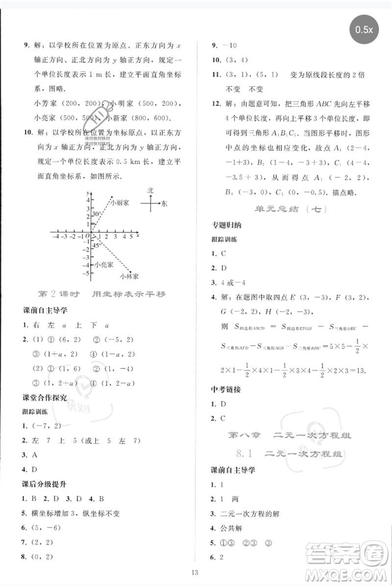 人民教育出版社2023同步輕松練習(xí)七年級數(shù)學(xué)下冊人教版參考答案