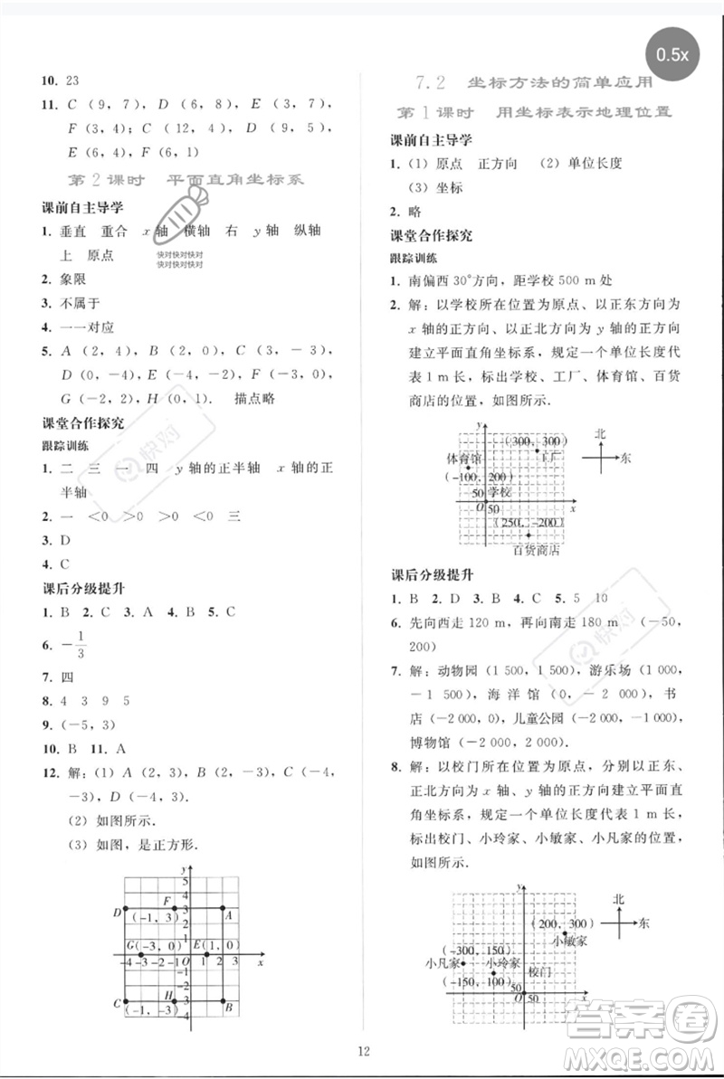 人民教育出版社2023同步輕松練習(xí)七年級數(shù)學(xué)下冊人教版參考答案