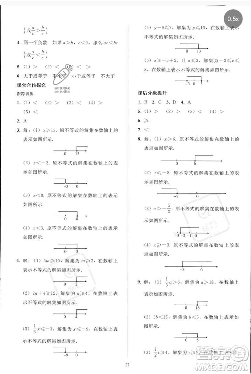 人民教育出版社2023同步輕松練習(xí)七年級數(shù)學(xué)下冊人教版參考答案