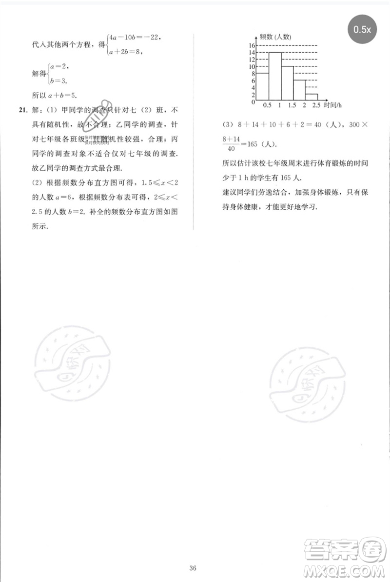 人民教育出版社2023同步輕松練習(xí)七年級數(shù)學(xué)下冊人教版參考答案