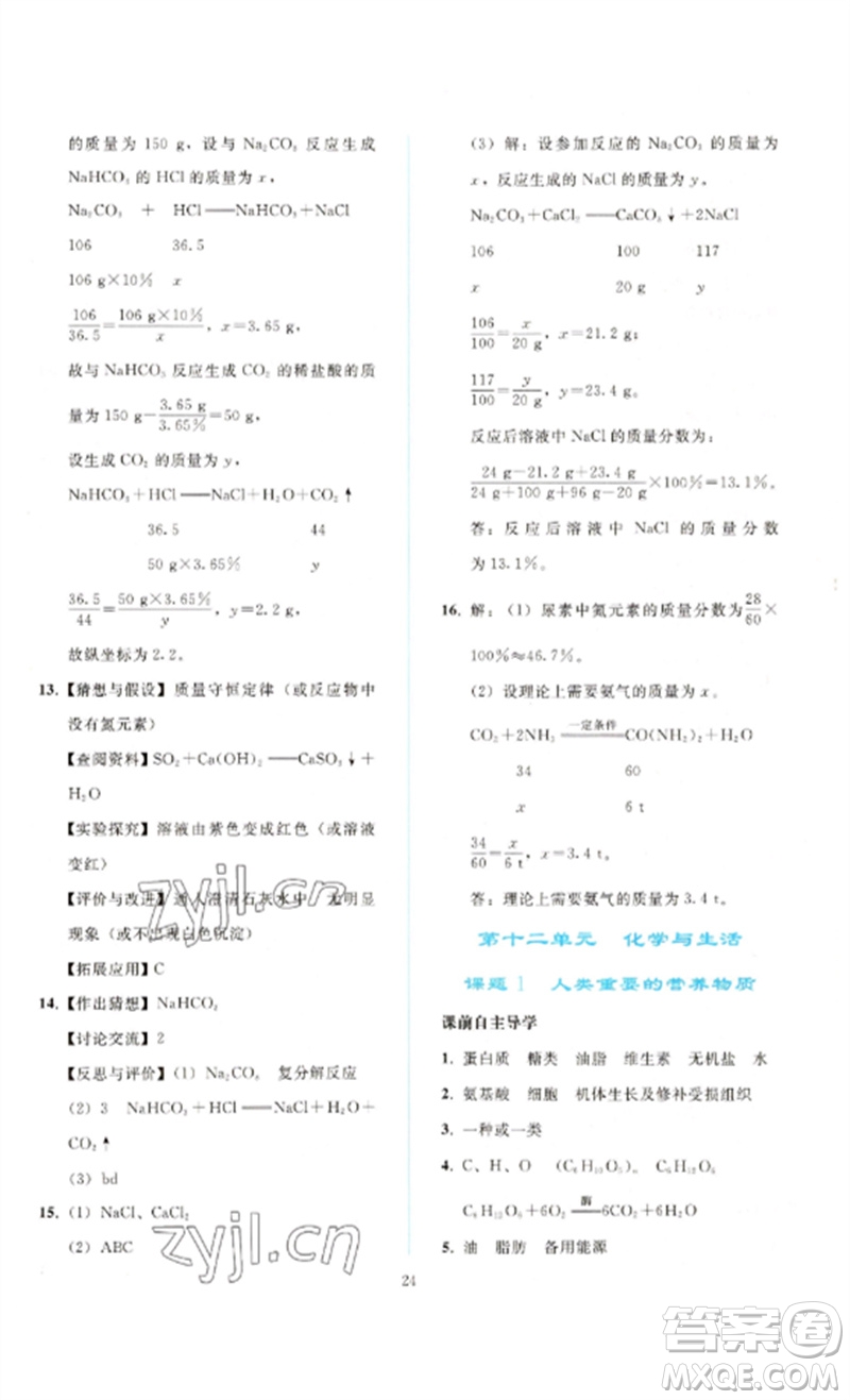 人民教育出版社2023同步輕松練習(xí)九年級(jí)化學(xué)下冊(cè)人教版參考答案