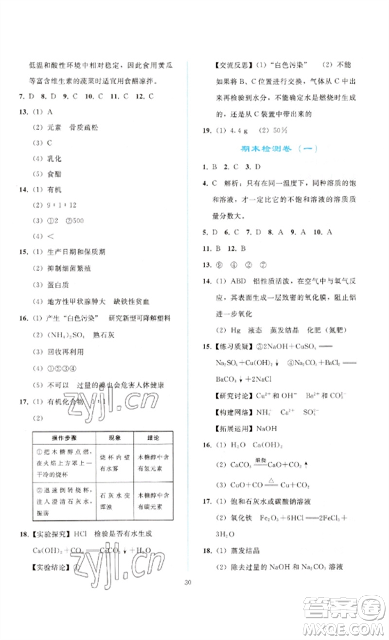 人民教育出版社2023同步輕松練習(xí)九年級(jí)化學(xué)下冊(cè)人教版參考答案