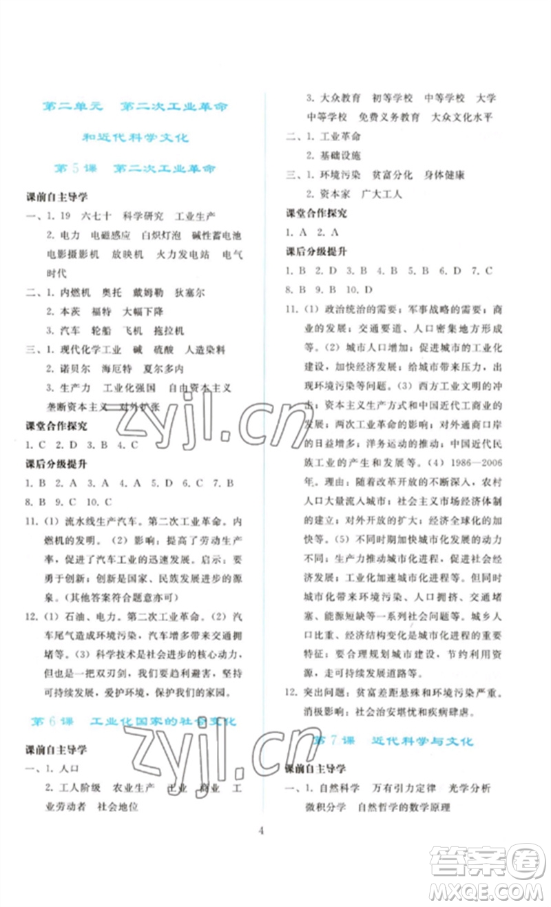 人民教育出版社2023同步輕松練習(xí)九年級世界歷史下冊人教版參考答案