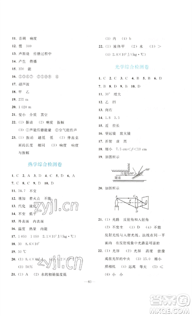 人民教育出版社2023同步輕松練習九年級物理總復(fù)習人教版參考答案