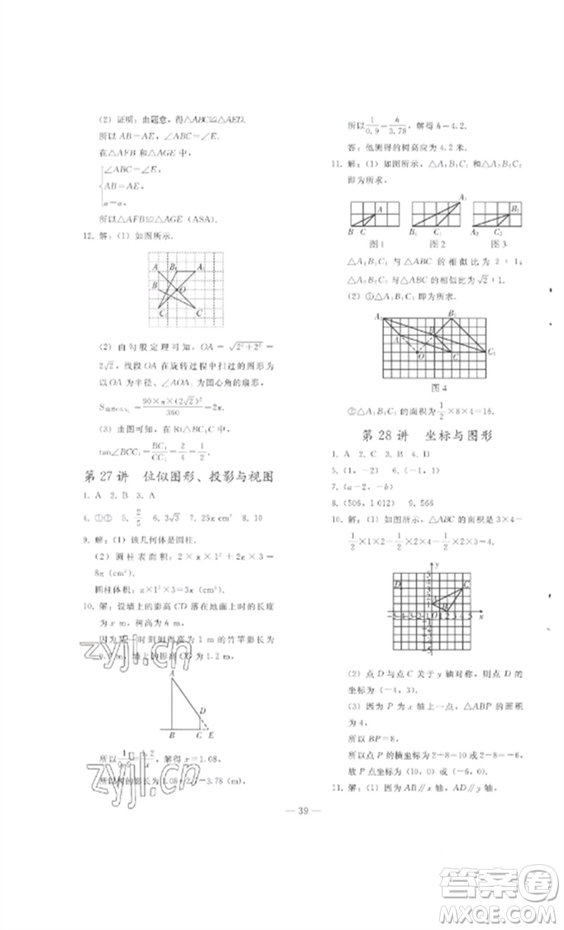 人民教育出版社2023同步輕松練習九年級數(shù)學總復習人教版參考答案