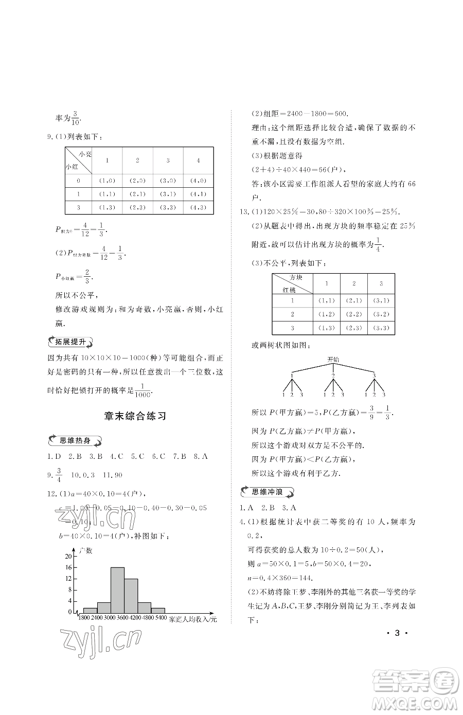 山東人民出版社2023初中卷行知天下九年級(jí)下冊(cè)數(shù)學(xué)青島版參考答案