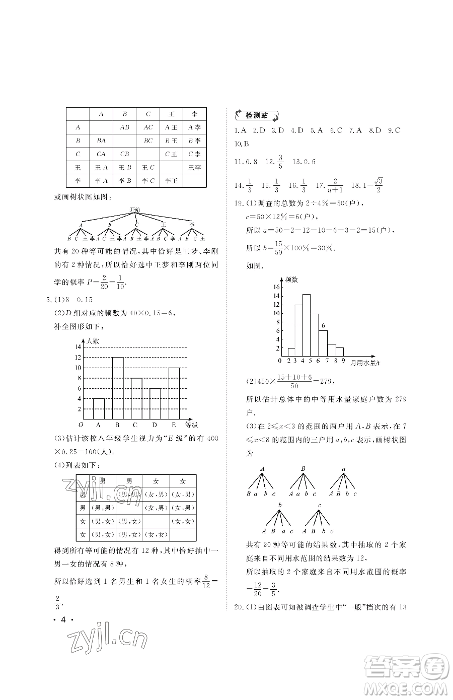 山東人民出版社2023初中卷行知天下九年級(jí)下冊(cè)數(shù)學(xué)青島版參考答案