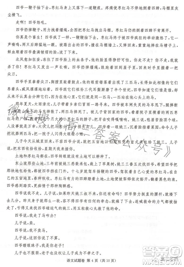 2023屆湖南新高考教學教研聯盟高三第二次聯考語文試卷答案