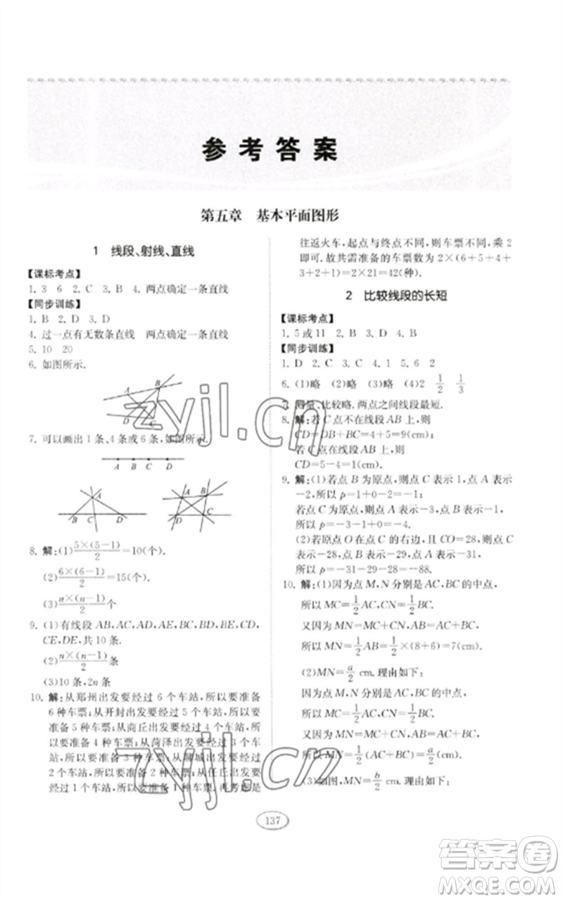 山東科學技術(shù)出版社2023初中同步練習冊六年級數(shù)學下冊魯教版五四制參考答案