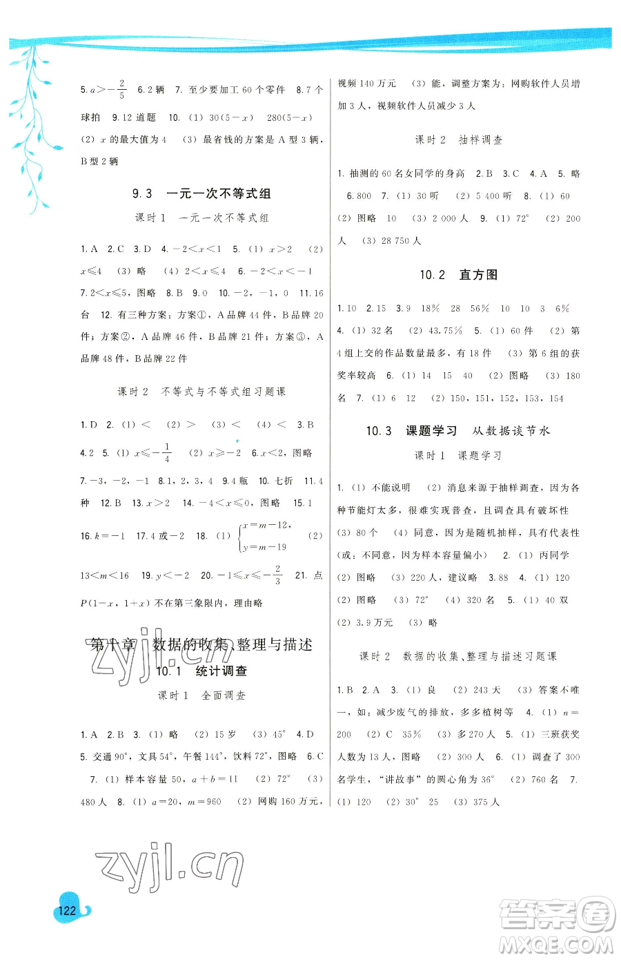 福建人民出版社2023頂尖課課練七年級(jí)下冊(cè)數(shù)學(xué)人教版參考答案