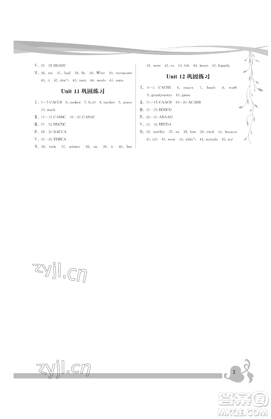 福建人民出版社2023頂尖課課練七年級(jí)下冊(cè)英語(yǔ)人教版參考答案