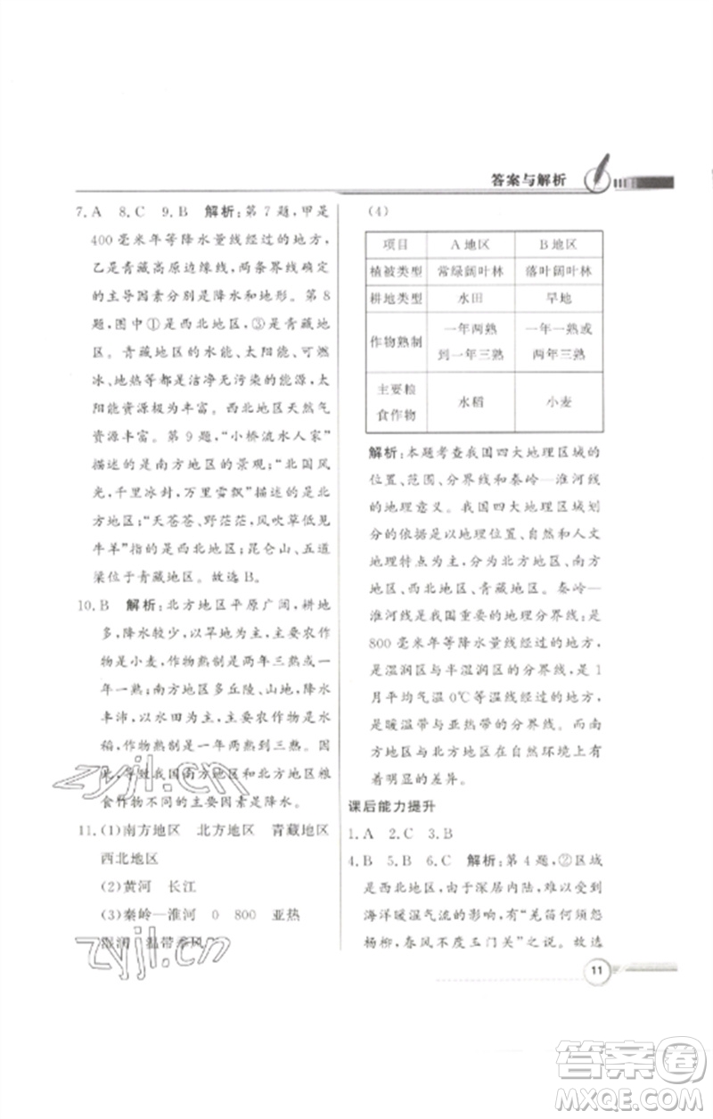 廣東教育出版社2023同步導(dǎo)學(xué)與優(yōu)化訓(xùn)練七年級(jí)地理下冊(cè)中圖版參考答案