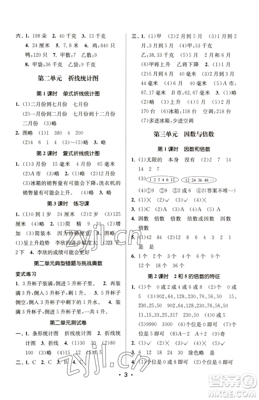 江蘇鳳凰美術(shù)出版社2023課時(shí)金練五年級(jí)下冊(cè)數(shù)學(xué)江蘇版參考答案