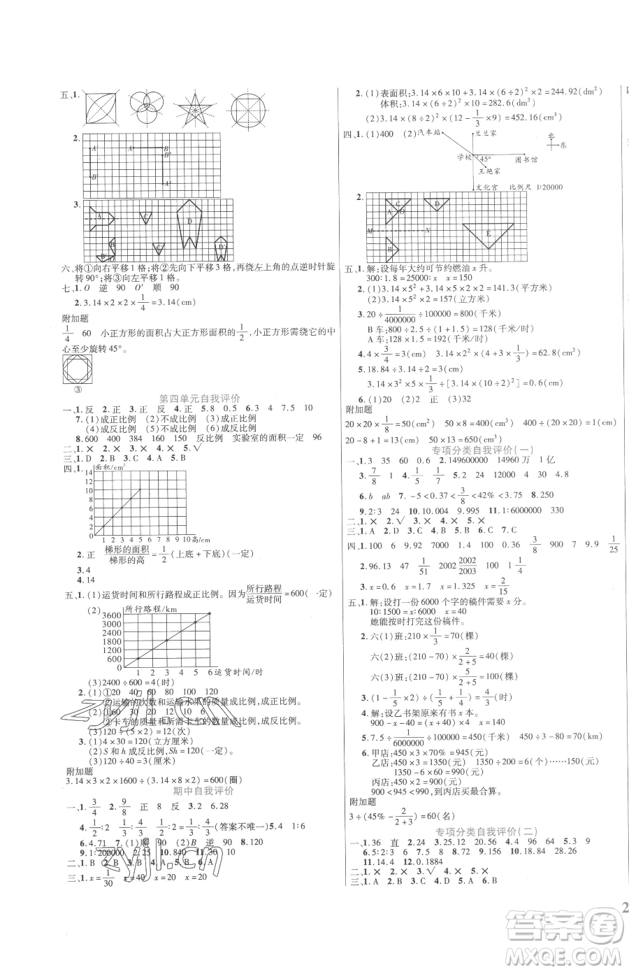 陽(yáng)光出版社2023激活思維智能訓(xùn)練六年級(jí)下冊(cè)數(shù)學(xué)北師大版參考答案