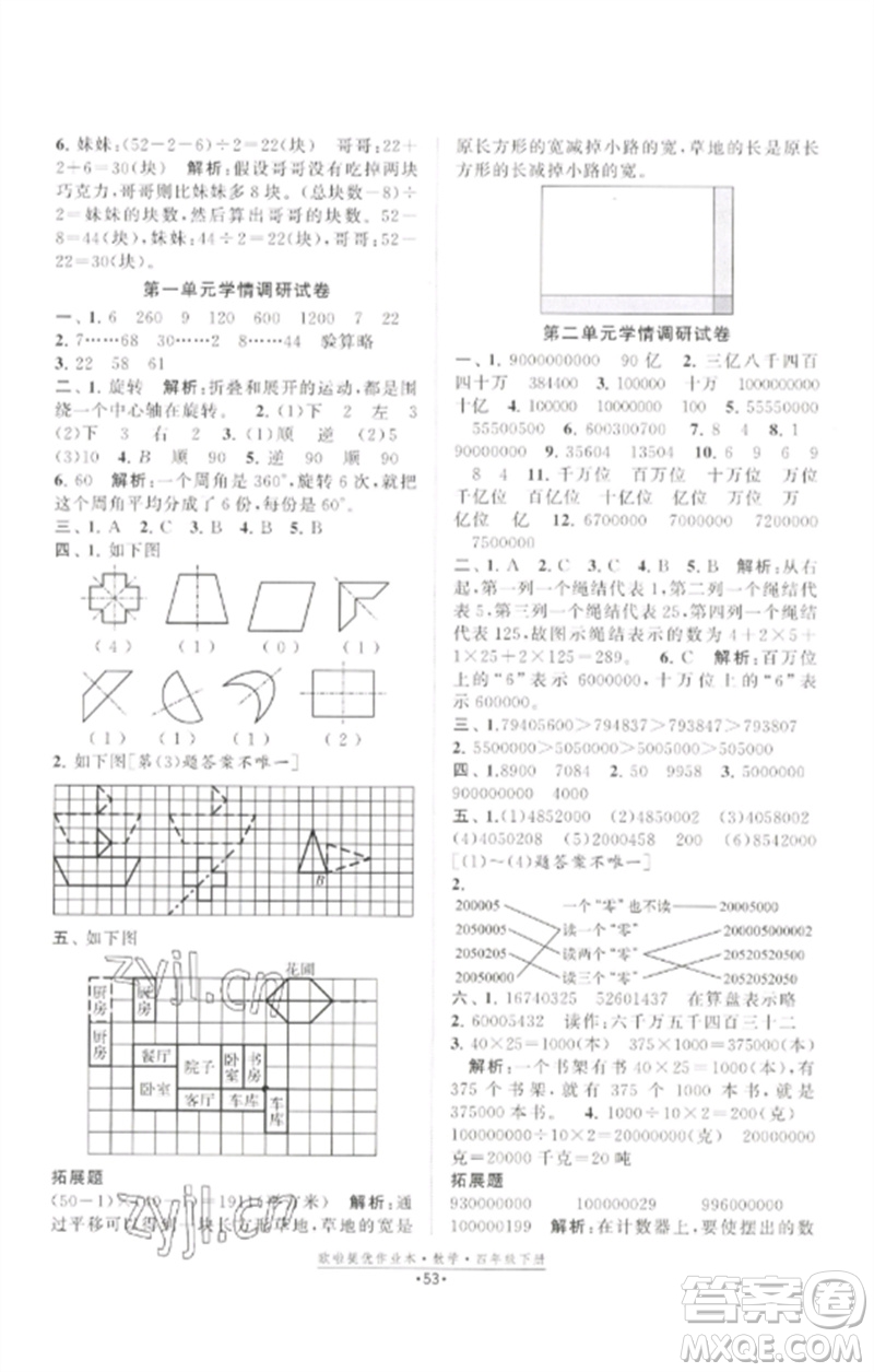 江蘇鳳凰美術(shù)出版社2023歐啦提優(yōu)作業(yè)本四年級數(shù)學(xué)下冊蘇教版參考答案