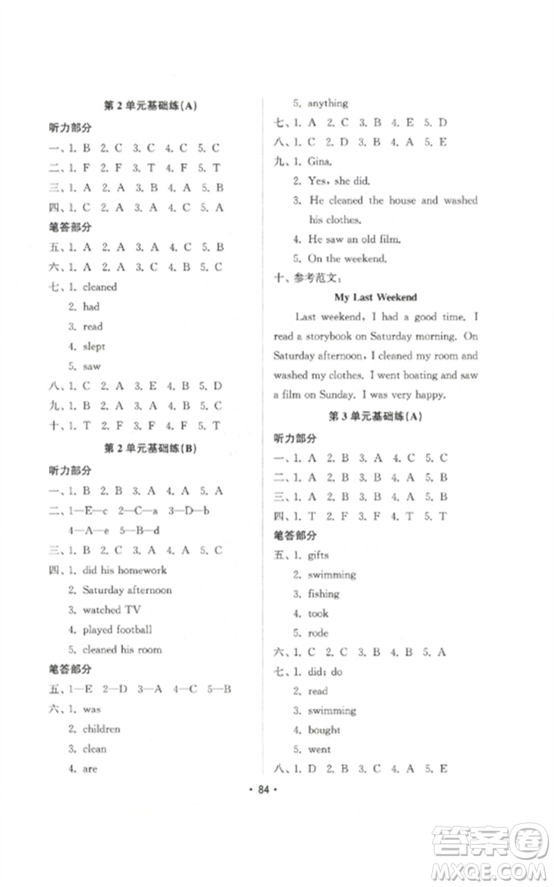 山東教育出版社2023金鑰匙小學(xué)英語(yǔ)試卷基礎(chǔ)練六年級(jí)下冊(cè)人教版參考答案