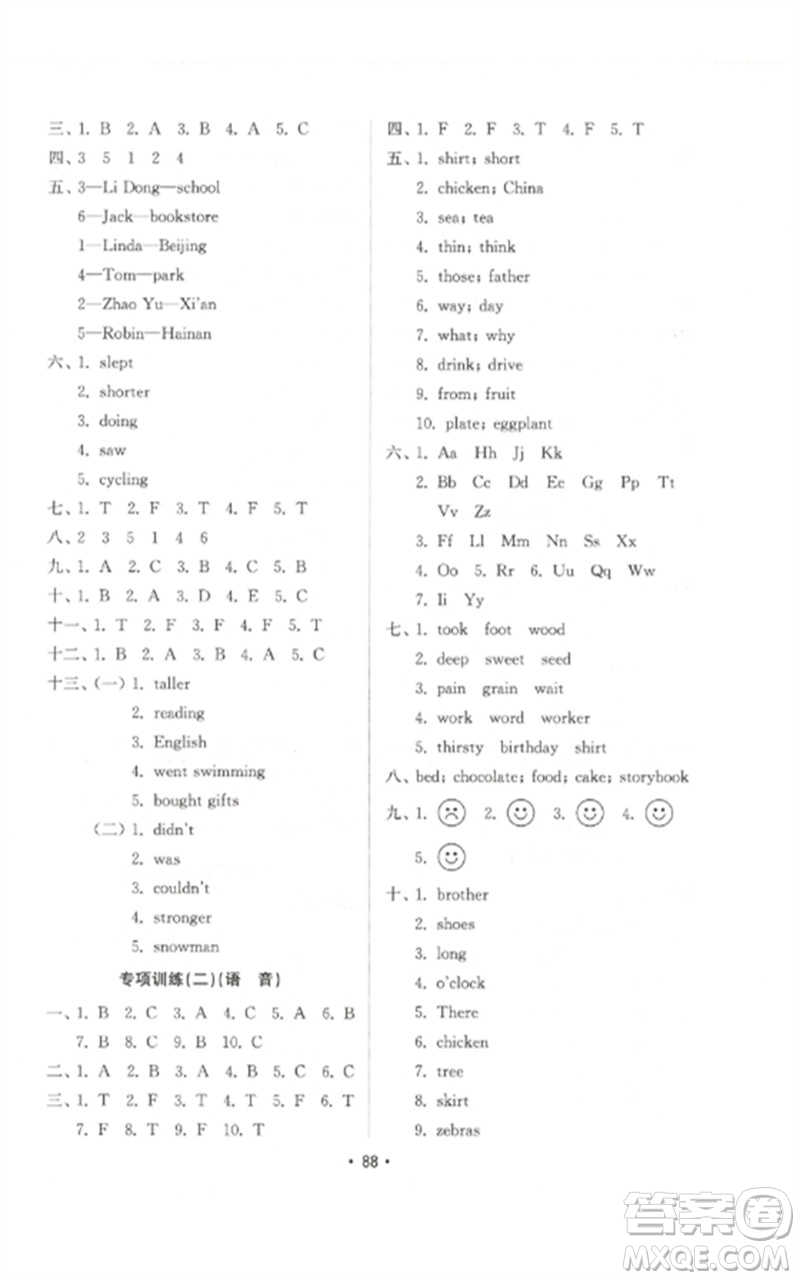 山東教育出版社2023金鑰匙小學(xué)英語(yǔ)試卷基礎(chǔ)練六年級(jí)下冊(cè)人教版參考答案