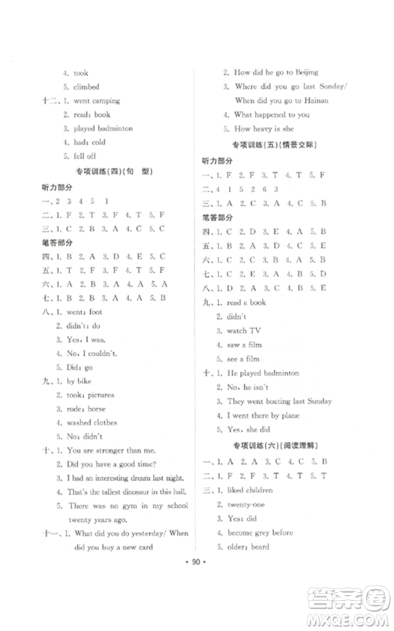 山東教育出版社2023金鑰匙小學(xué)英語(yǔ)試卷基礎(chǔ)練六年級(jí)下冊(cè)人教版參考答案