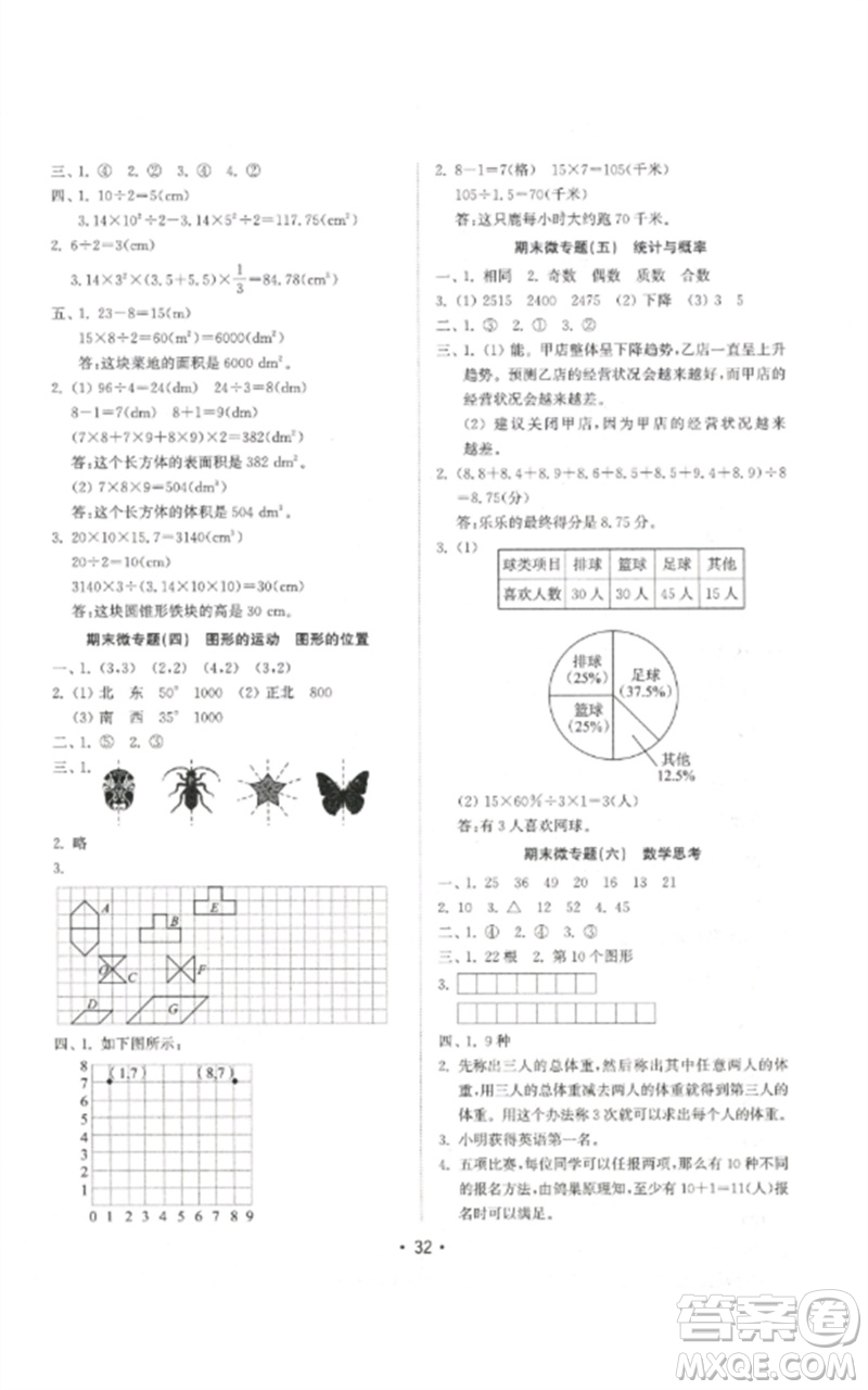 山東教育出版社2023金鑰匙小學(xué)數(shù)學(xué)試卷基礎(chǔ)練六年級(jí)下冊(cè)人教版參考答案