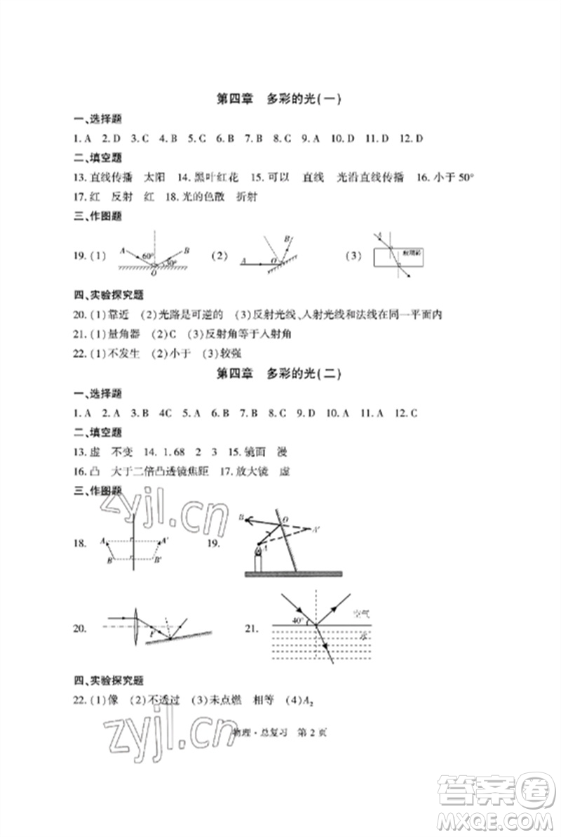 明天出版社2023初中同步練習(xí)冊(cè)自主測(cè)試卷九年級(jí)物理總復(fù)習(xí)人教版參考答案