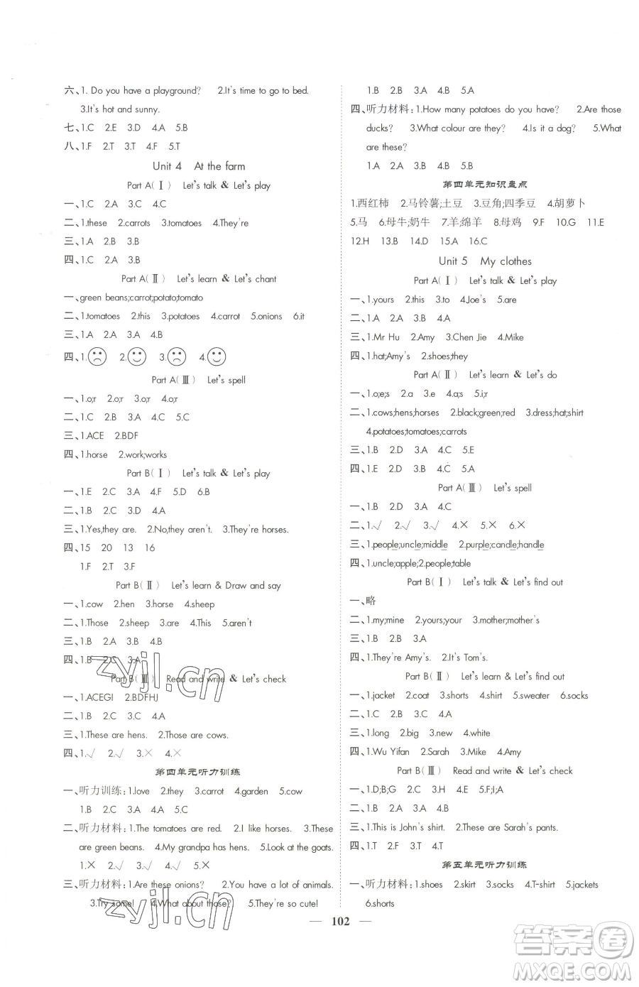 天津科學(xué)技術(shù)出版社2023智慧花朵四年級下冊英語人教版參考答案