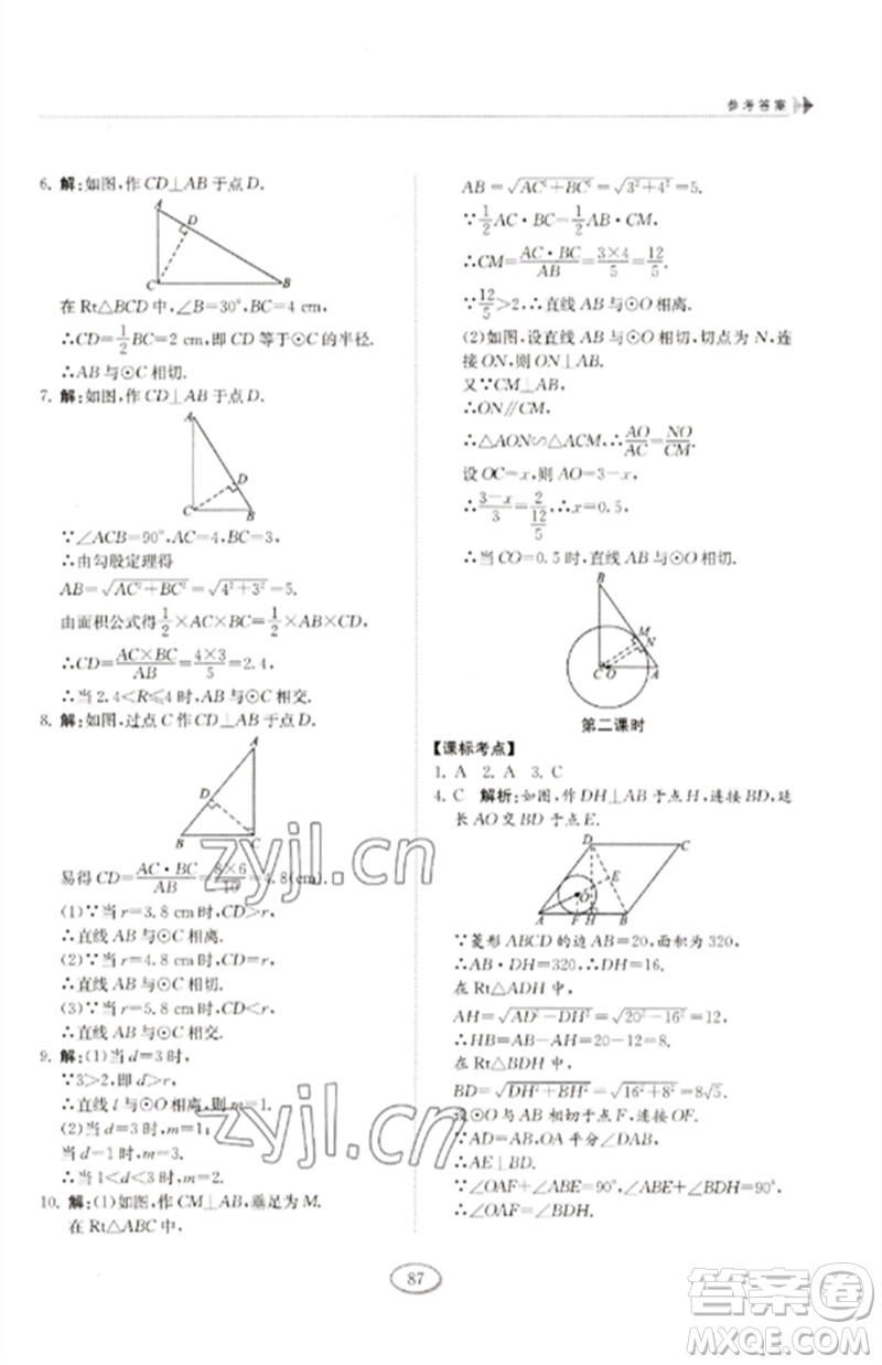 山東科學技術出版社2023初中同步練習冊九年級數(shù)學下冊魯教版五四制參考答案