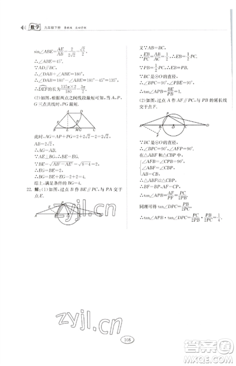 山東科學技術出版社2023初中同步練習冊九年級數(shù)學下冊魯教版五四制參考答案