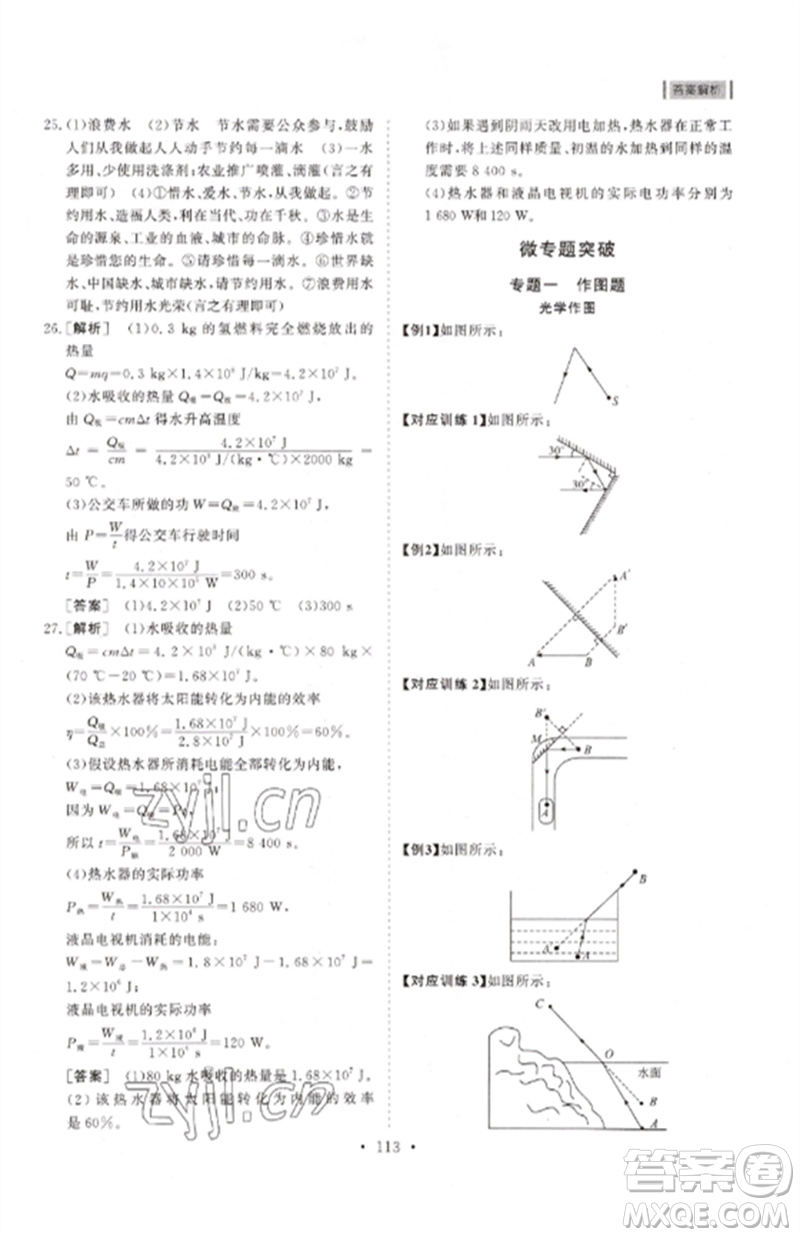 山東人民出版社2023初中同步練習(xí)冊(cè)九年級(jí)物理下冊(cè)魯科版五四制參考答案