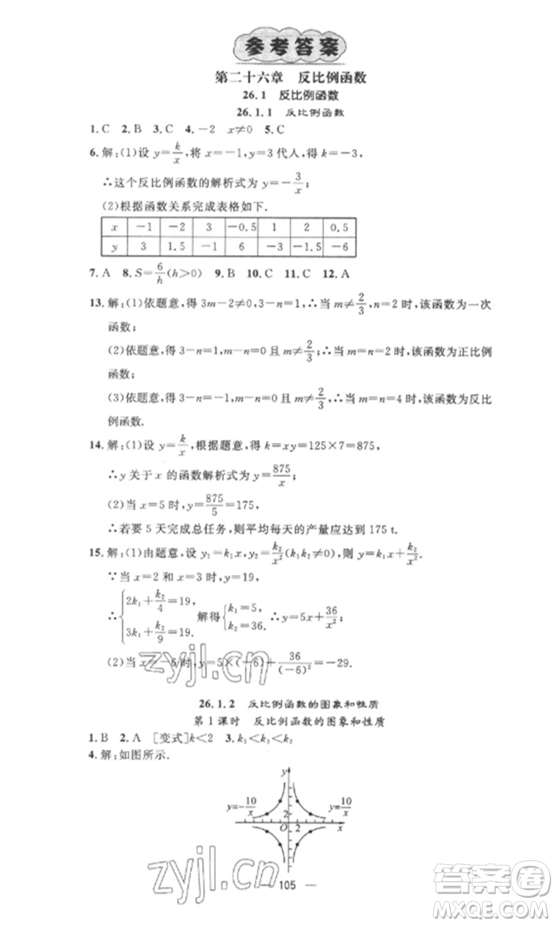 江西教育出版社2023精英新課堂三點分層作業(yè)九年級數(shù)學(xué)下冊人教版參考答案