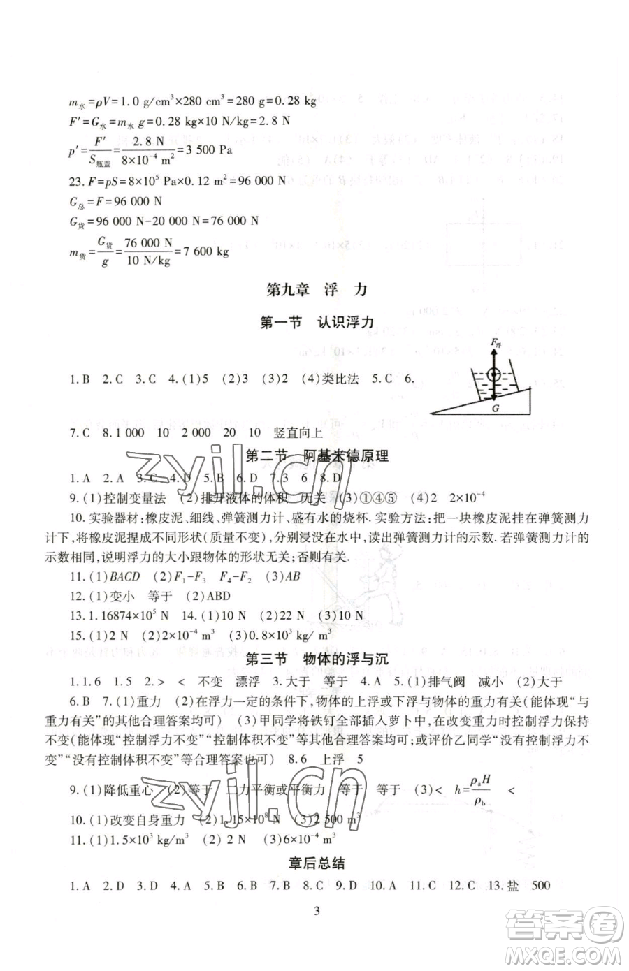 明天出版社2023智慧學習導學練八年級下冊物理滬科版參考答案