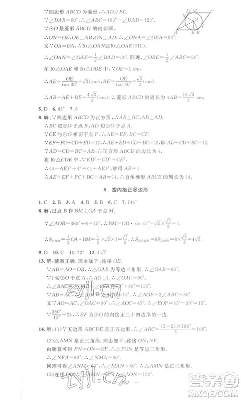 江西教育出版社2023精英新課堂三點(diǎn)分層作業(yè)九年級(jí)數(shù)學(xué)下冊北師大版參考答案