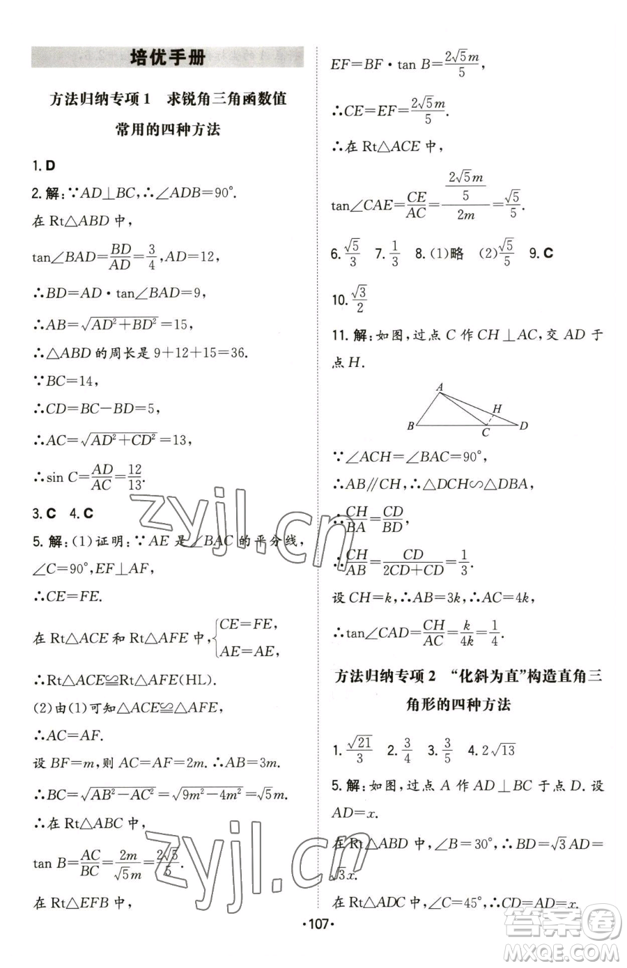 湖南教育出版社2023一本同步訓(xùn)練九年級下冊數(shù)學(xué)北師大版參考答案