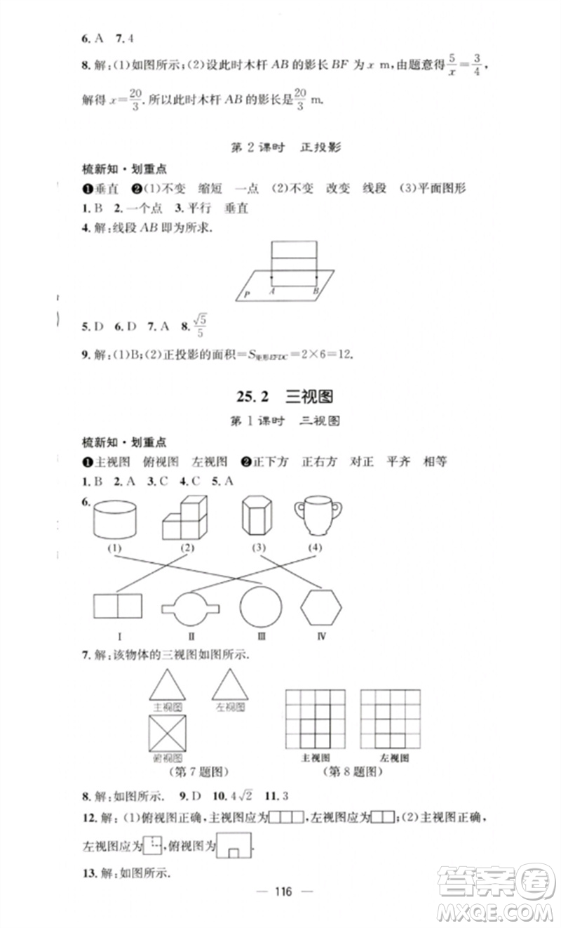 陽光教育出版社2023精英新課堂九年級數(shù)學(xué)下冊滬科版參考答案