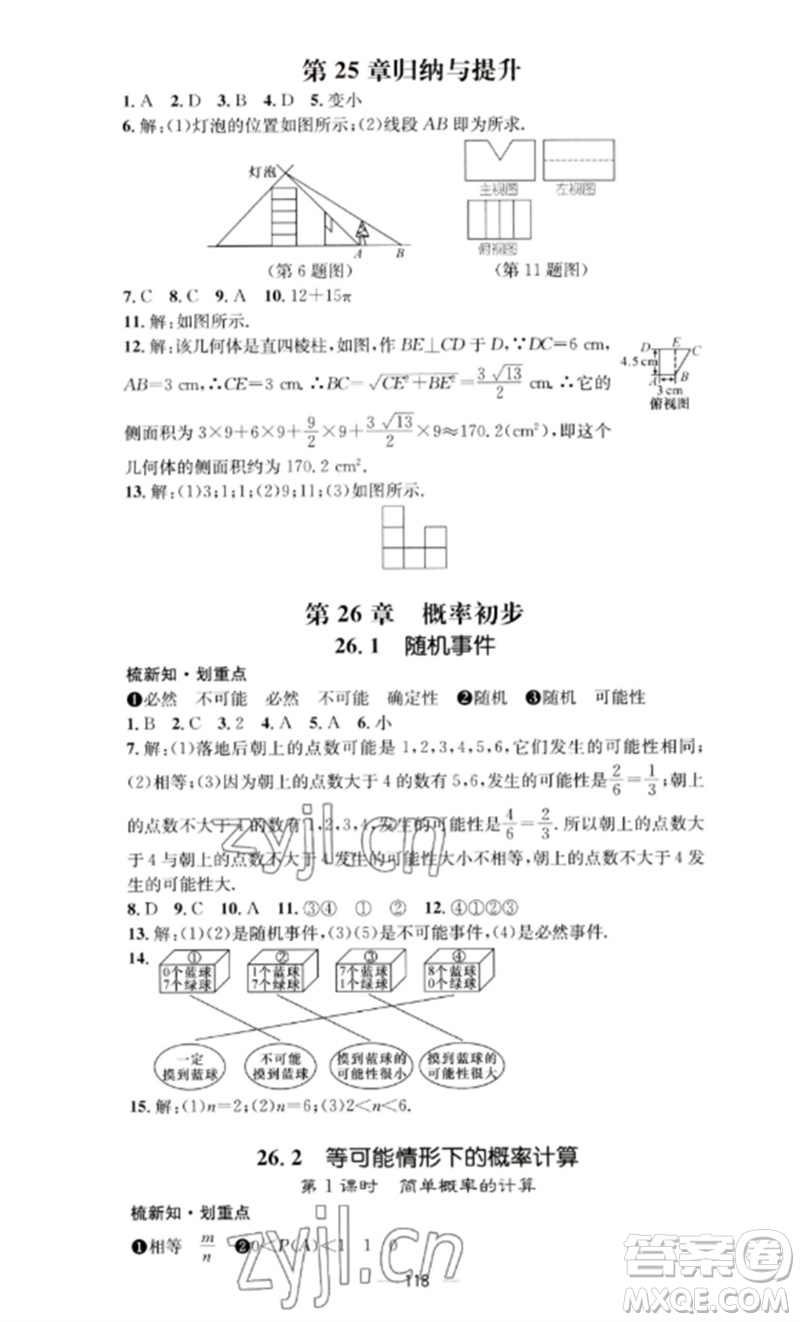 陽光教育出版社2023精英新課堂九年級數(shù)學(xué)下冊滬科版參考答案