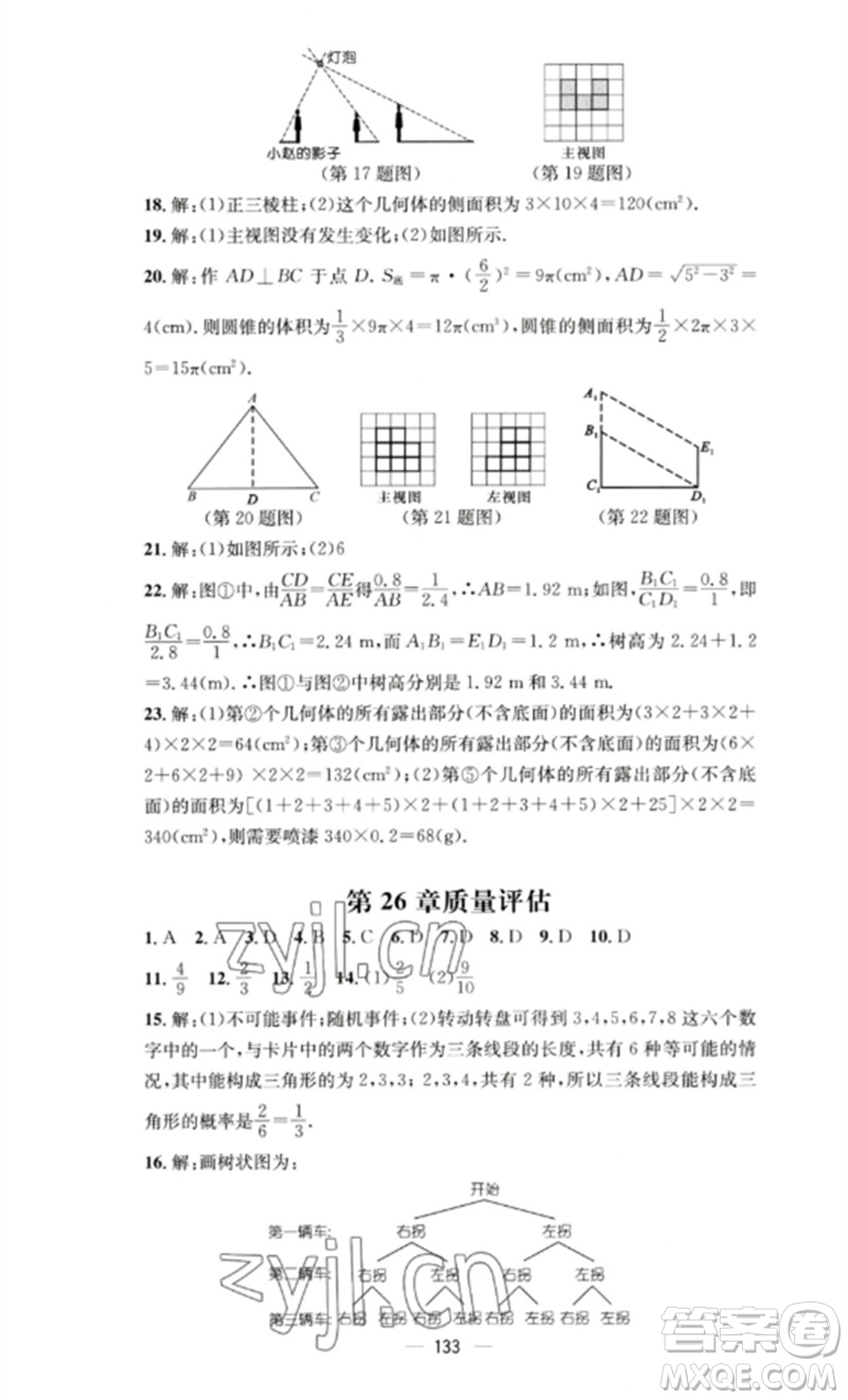 陽光教育出版社2023精英新課堂九年級數(shù)學(xué)下冊滬科版參考答案