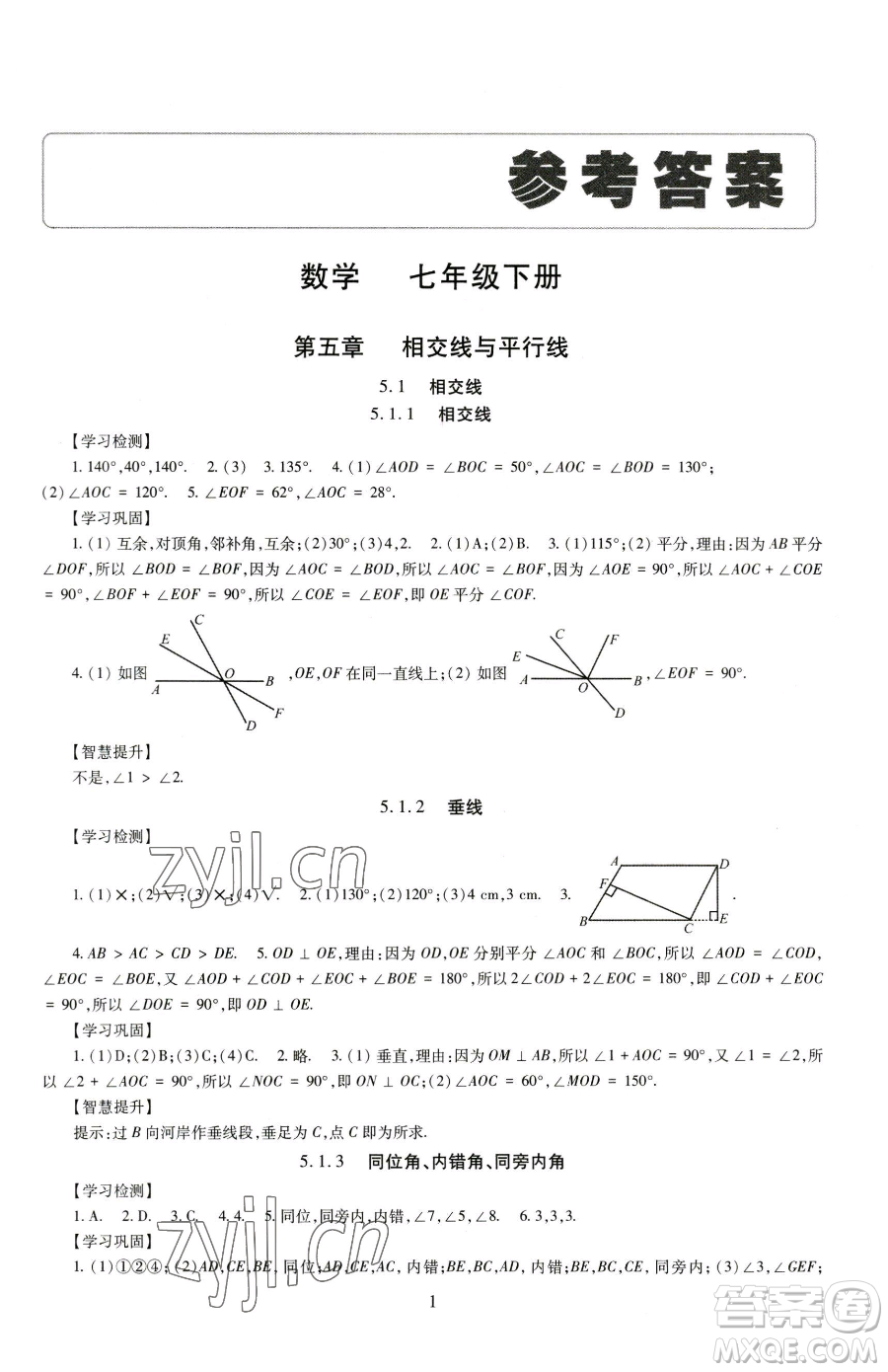 明天出版社2023智慧學(xué)習(xí)導(dǎo)學(xué)練七年級(jí)下冊(cè)數(shù)學(xué)人教版參考答案