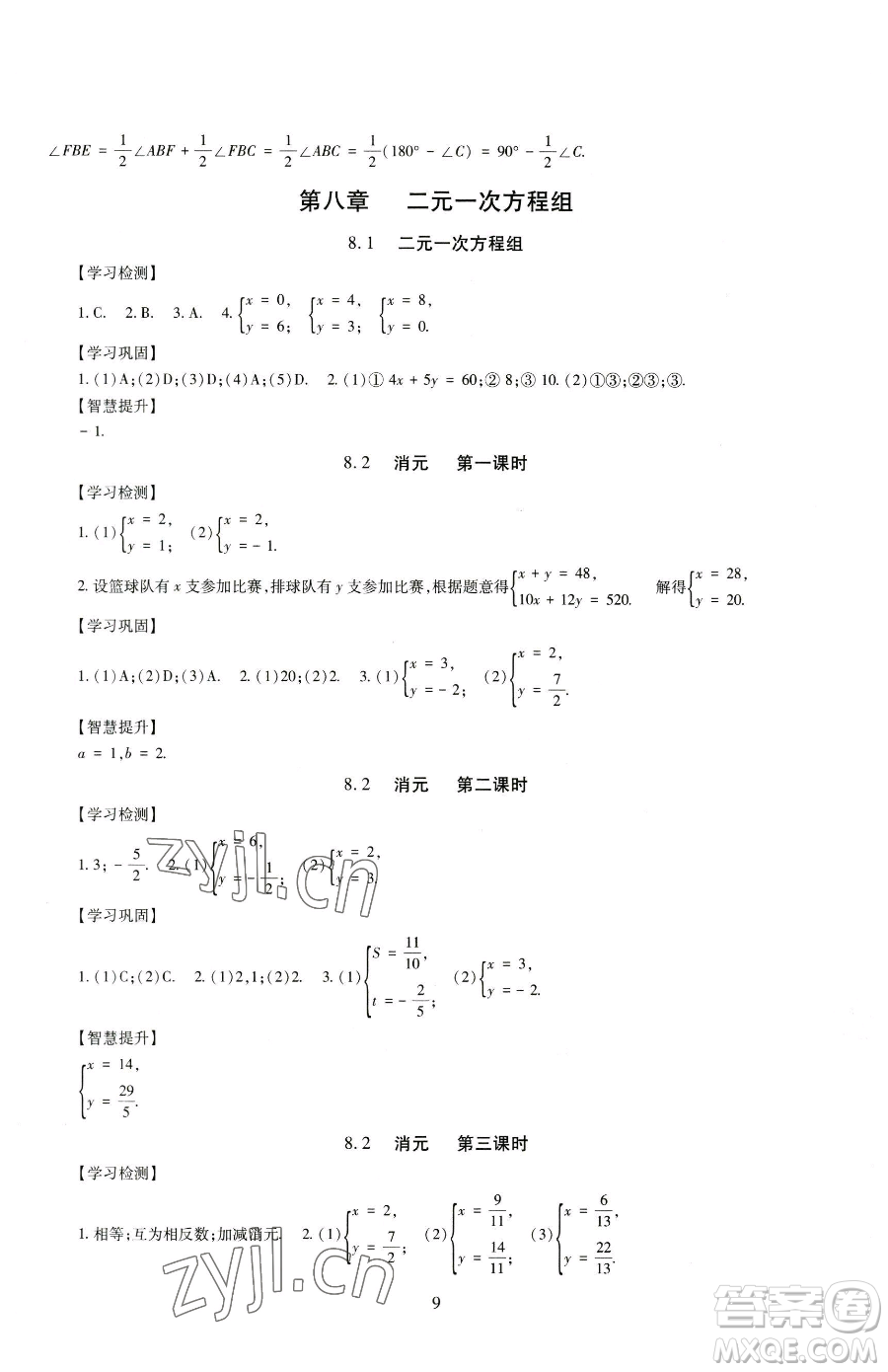 明天出版社2023智慧學(xué)習(xí)導(dǎo)學(xué)練七年級(jí)下冊(cè)數(shù)學(xué)人教版參考答案