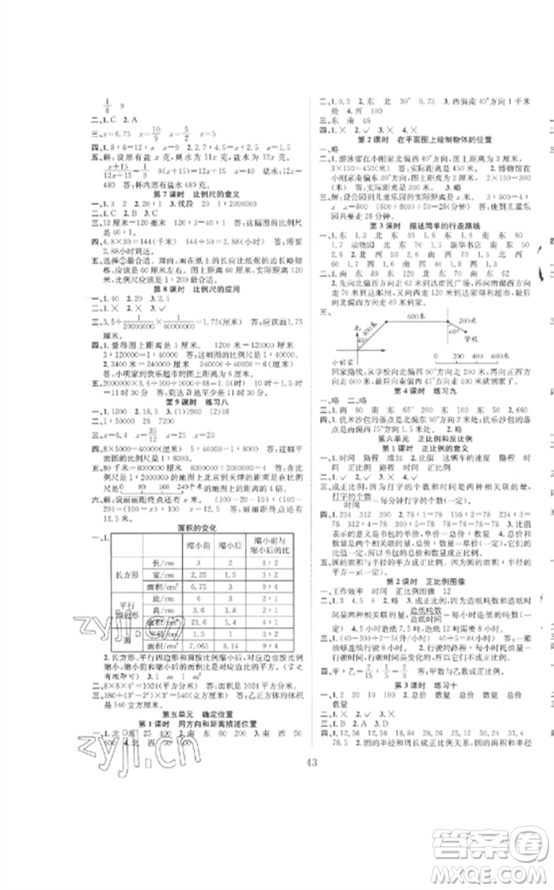 安徽人民出版社2023新經(jīng)典練與測六年級數(shù)學(xué)下冊蘇教版參考答案